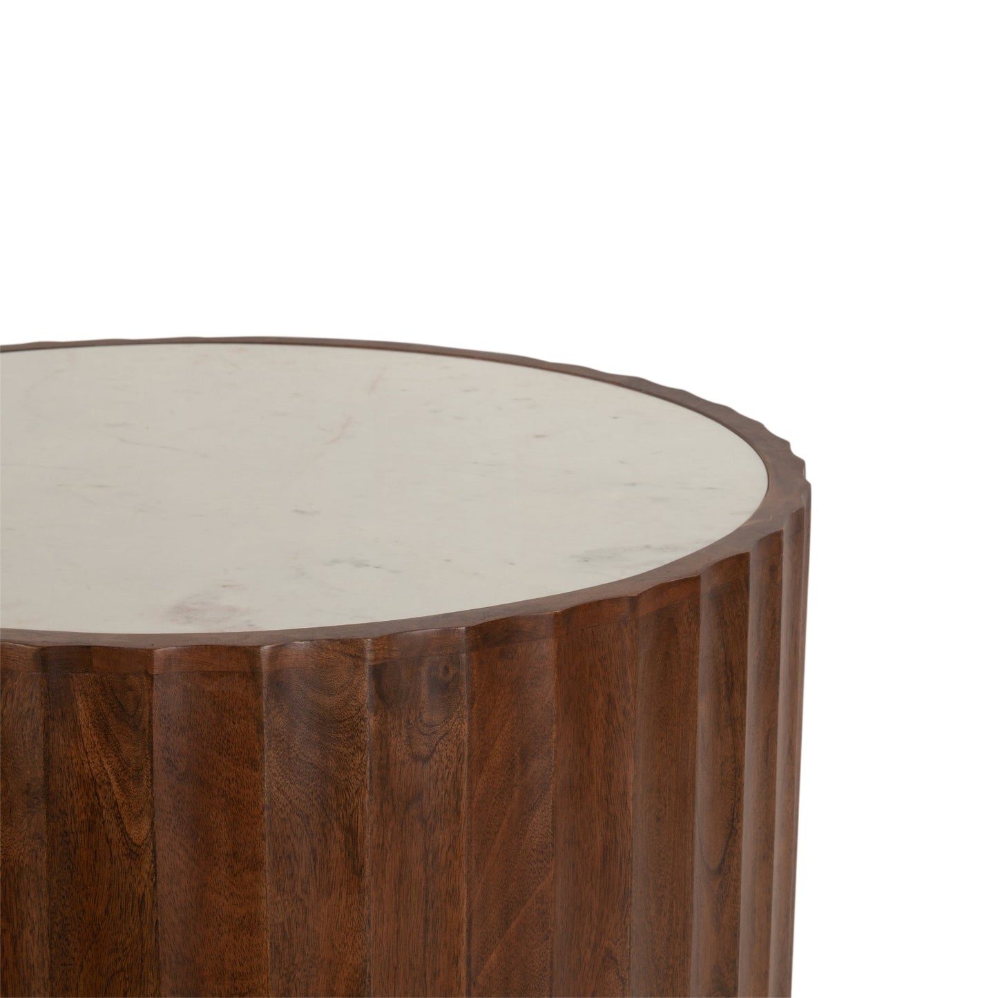35" White Marble and Royal Brown Mango Coffee Table