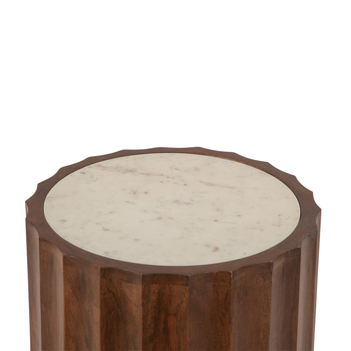 18" White Marble and Royal Brown Mango Side Table