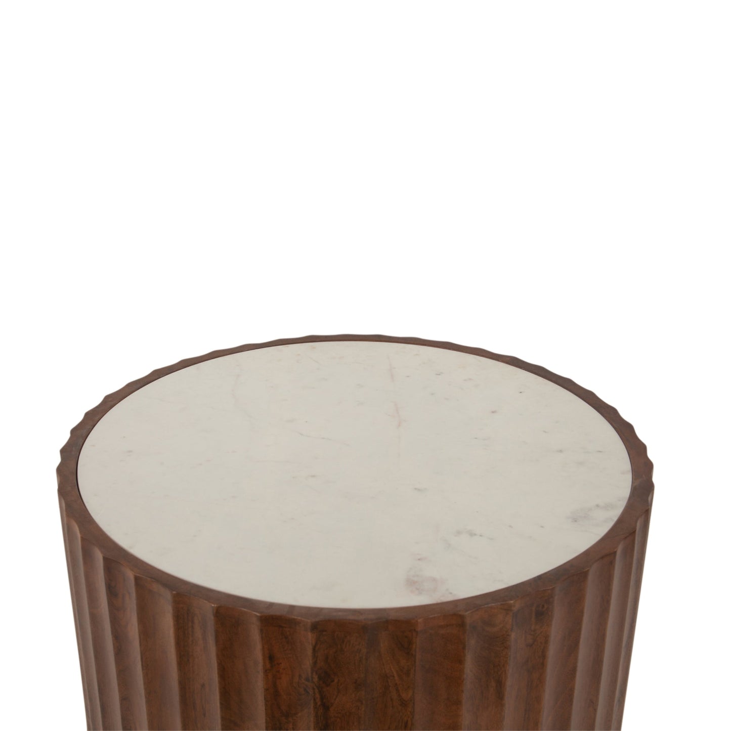 18" White Marble and Royal Brown Mango Side Table
