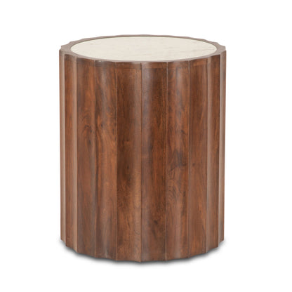 18" White Marble and Royal Brown Mango Side Table
