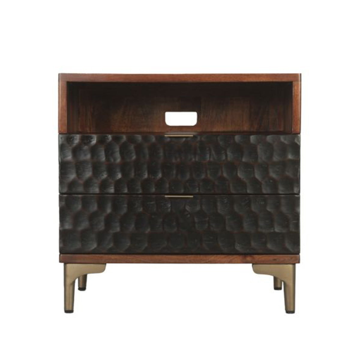 26" Two-Tone Carved Wood Nightstand