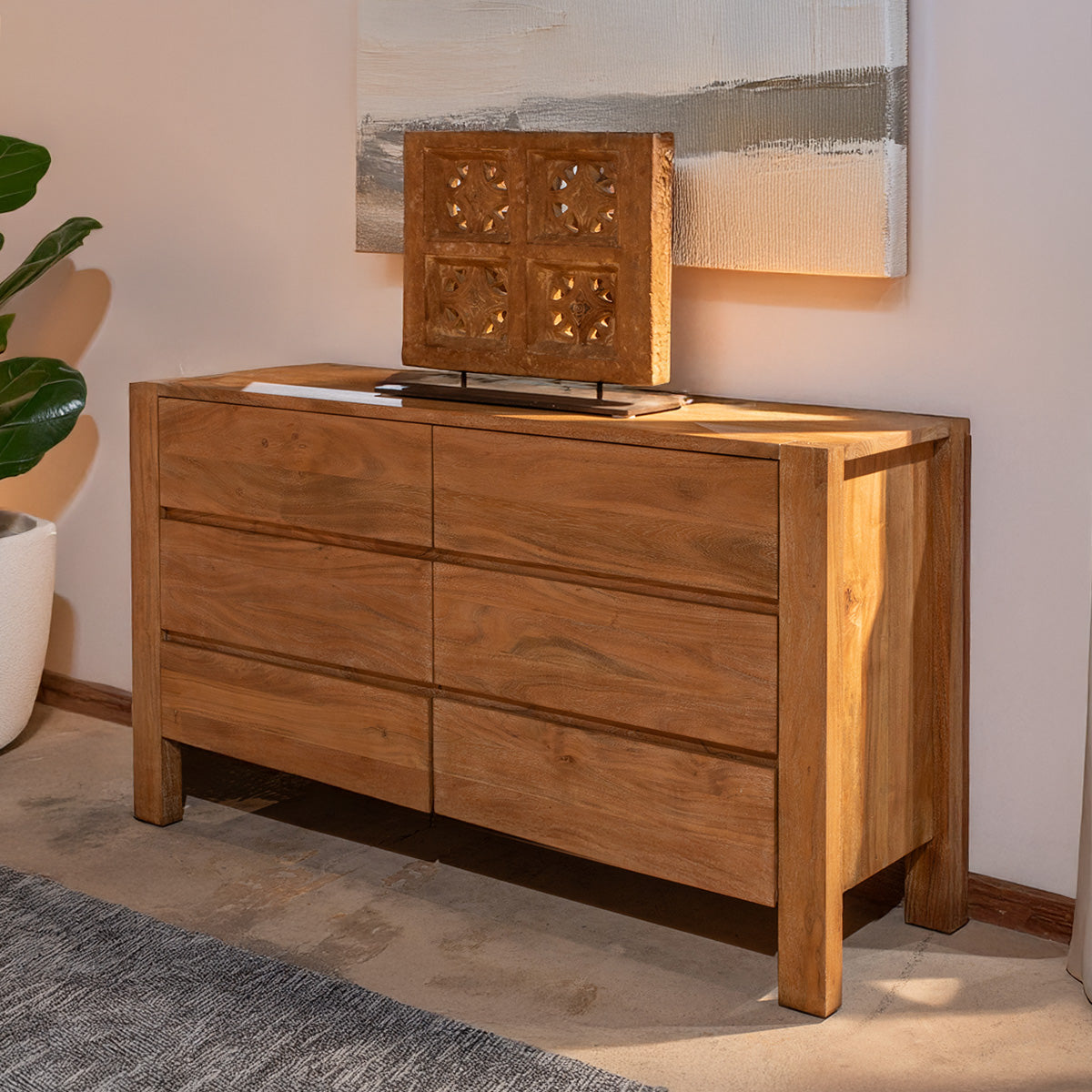 60" Brushed Acacia Wood Dresser