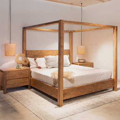 67" Brushed Acacia Wood Queen Size Bed