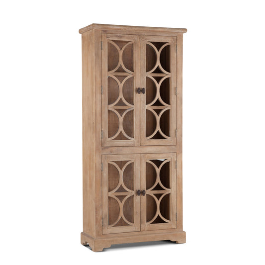 38" Antique Oak Tall Glass Cabinet