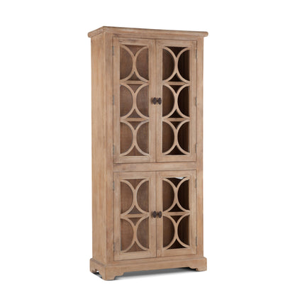 38" Antique Oak Tall Glass Cabinet
