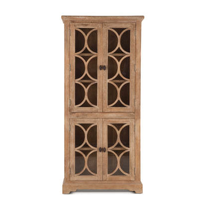 38" Antique Oak Tall Glass Cabinet