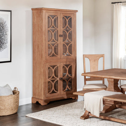 38" Antique Oak Tall Glass Cabinet