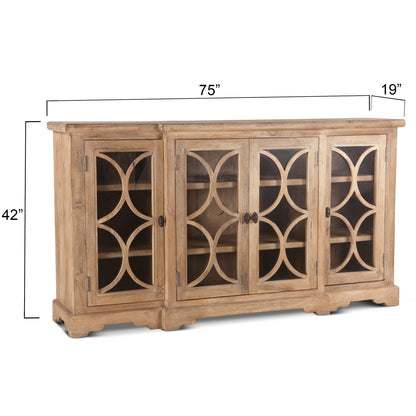 75" Antique Oak Glass Cabinet