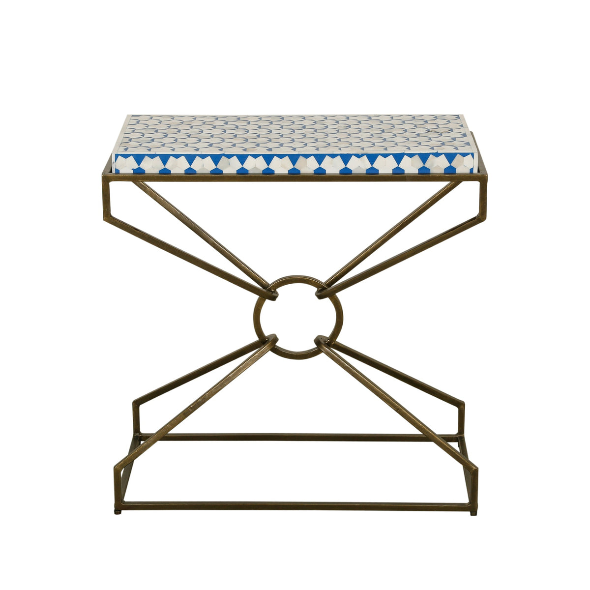 24" Blue and White Horn Side Table