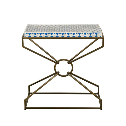 24" Blue and White Horn Side Table