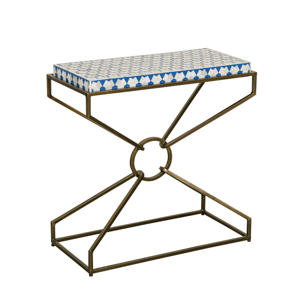 24" Blue and White Horn Side Table