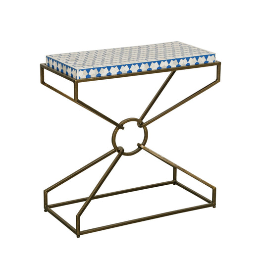 24" Blue and White Horn Side Table