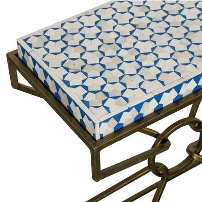 24" Blue and White Horn Side Table