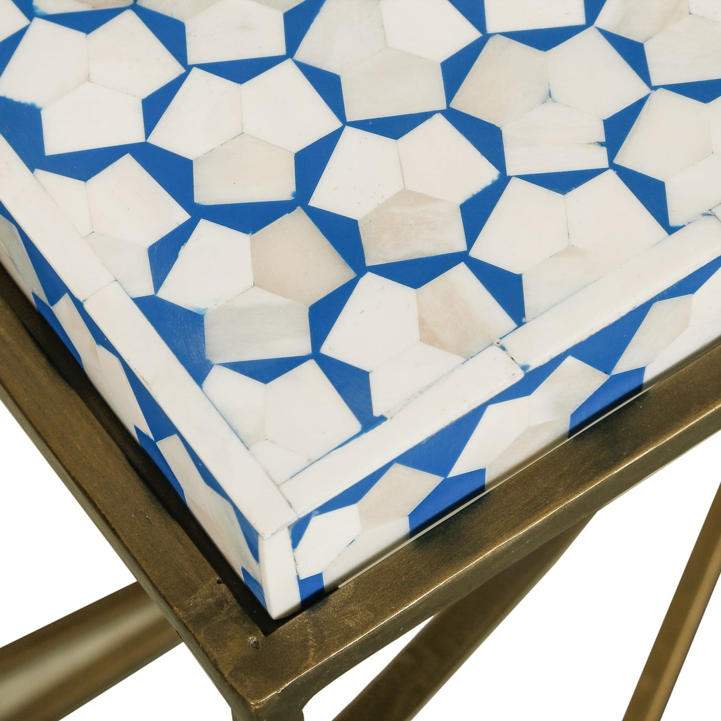 24" Blue and White Horn Side Table