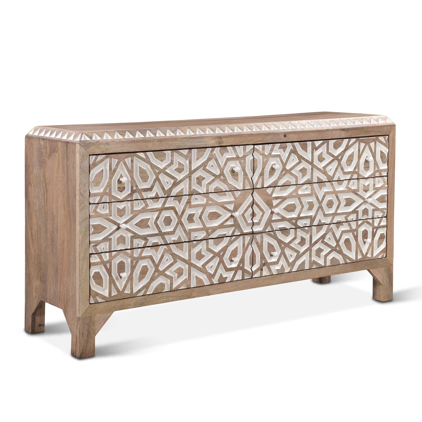 61" Carved Natural White Dresser