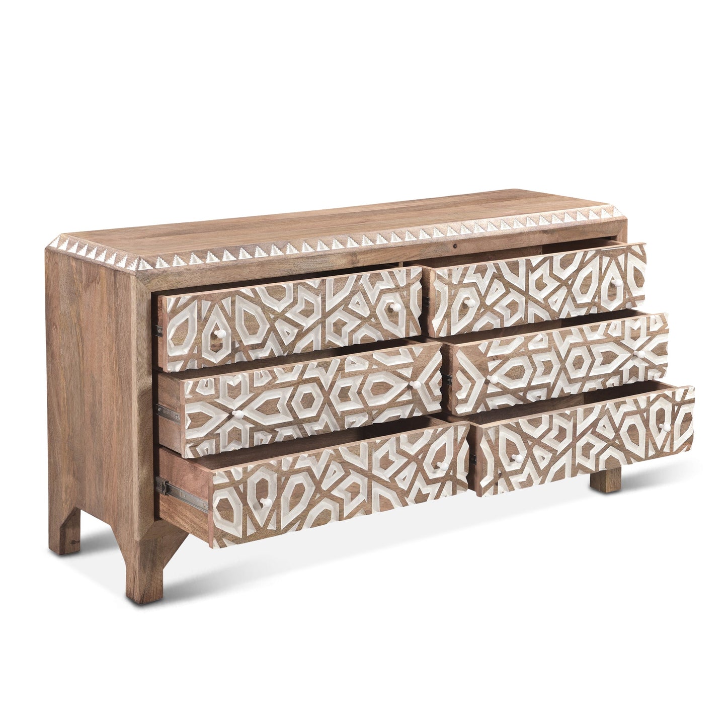 61" Carved Natural White Dresser