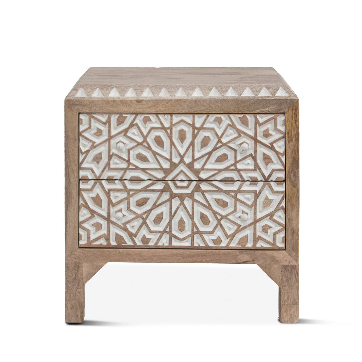 26" Carved Natural White Nightstand