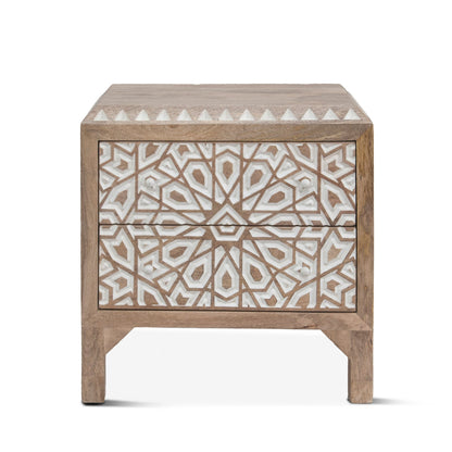 26" Carved Natural White Nightstand