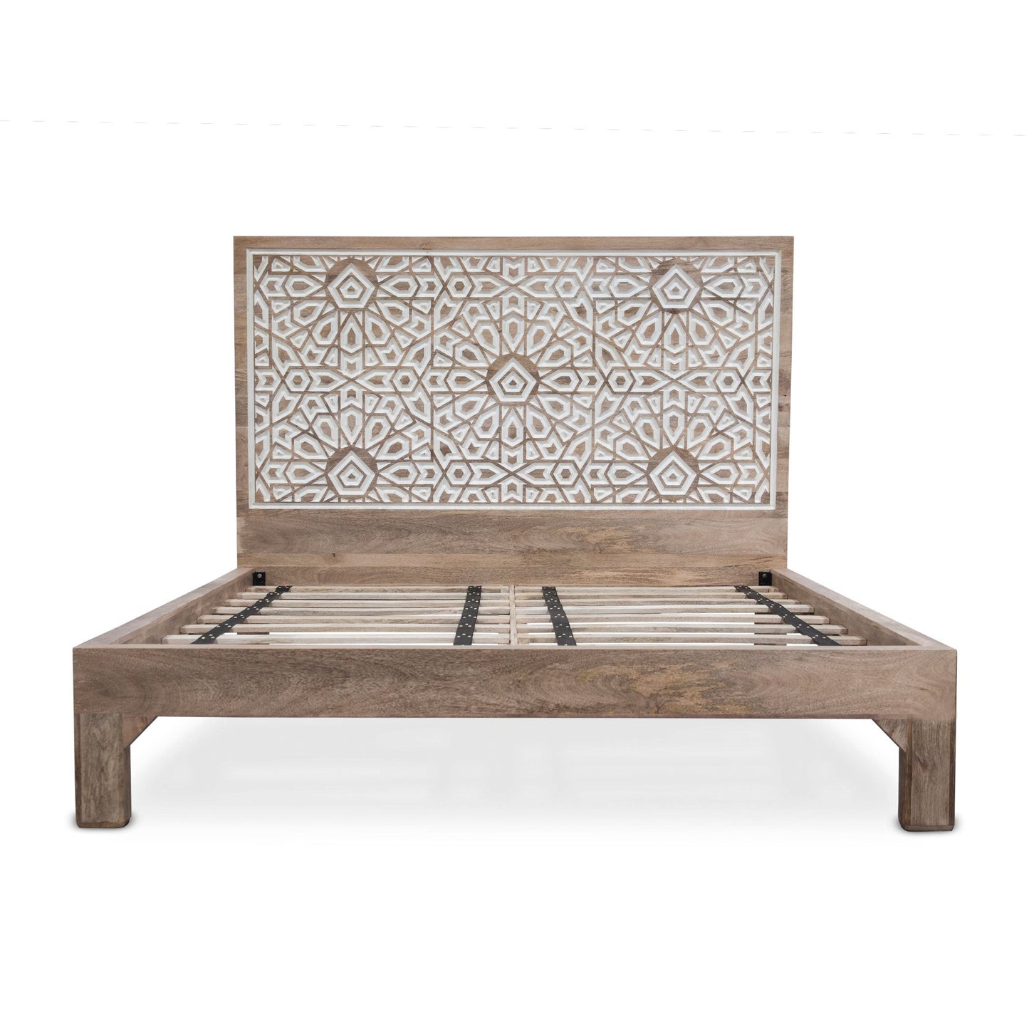 82" Carved Natural White King Size Bed