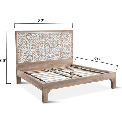 82" Carved Natural White King Size Bed