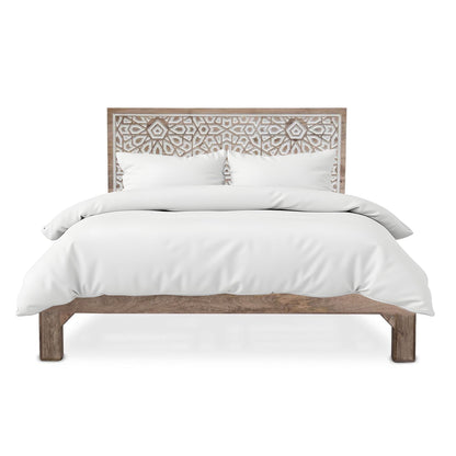 66" Carved Natural White Queen Size Bed