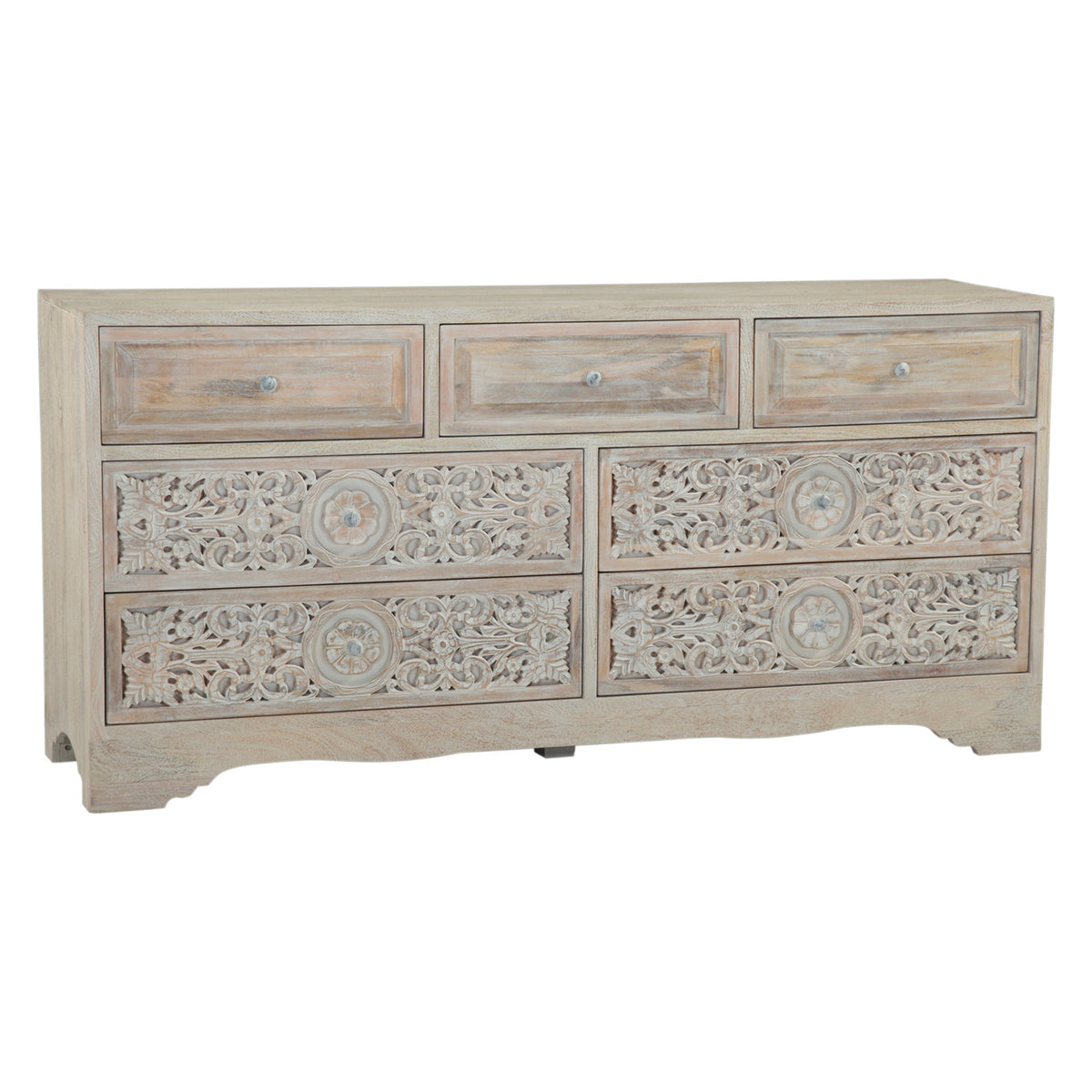 71" Carved Heirloom White Mango Dresser