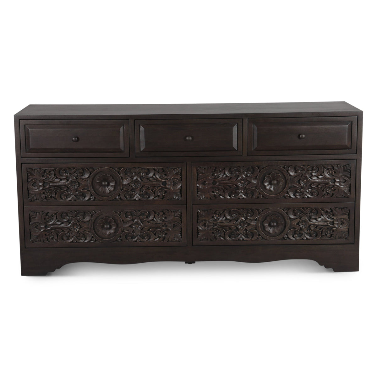 71" Hand-Carved Vintage Brown Dresser