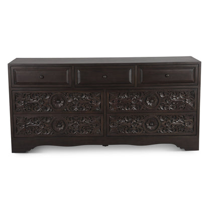 71" Hand-Carved Vintage Brown Dresser