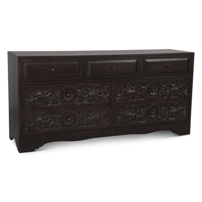 71" Hand-Carved Vintage Brown Dresser