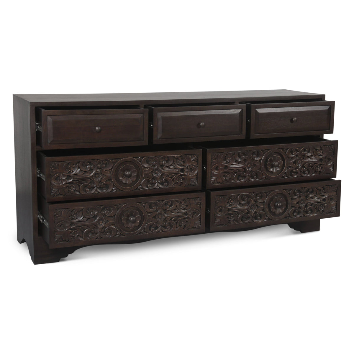 71" Hand-Carved Vintage Brown Dresser