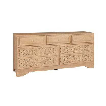 71" Hand-Carved Whitewash Dresser