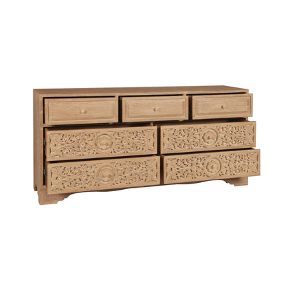 71" Hand-Carved Whitewash Dresser