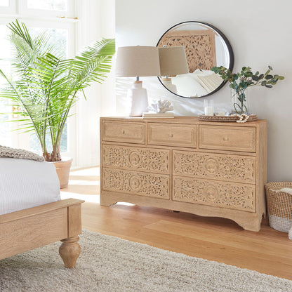 71" Hand-Carved Whitewash Dresser