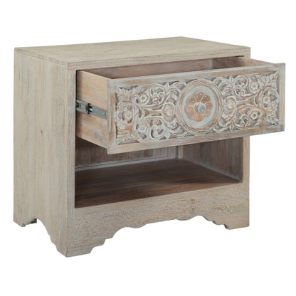 26" Carved Heirloom White Mango Nightstand