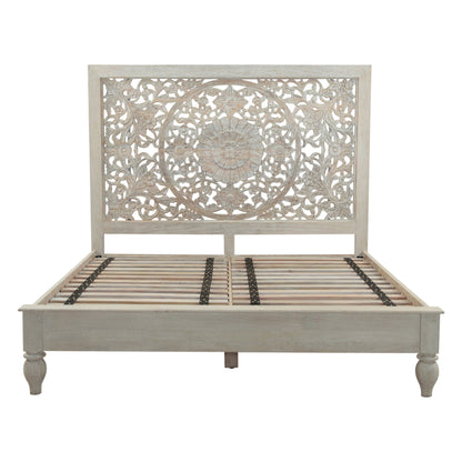 80" Carved Heirloom White Mango King Bed