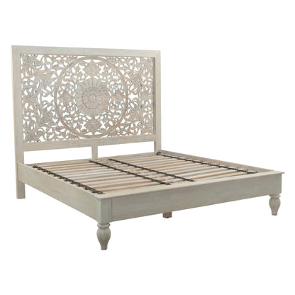 80" Carved Heirloom White Mango King Bed