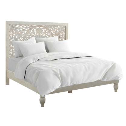 80" Carved Heirloom White Mango King Bed
