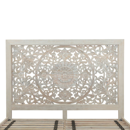 80" Carved Heirloom White Mango King Bed