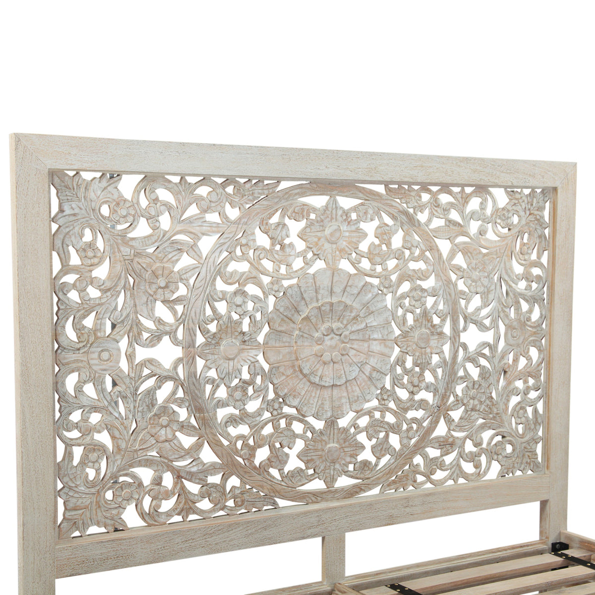 80" Carved Heirloom White Mango King Bed