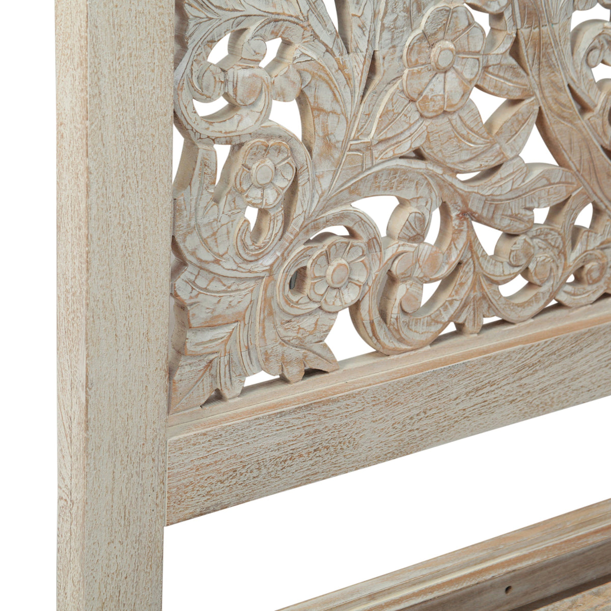 80" Carved Heirloom White Mango King Bed