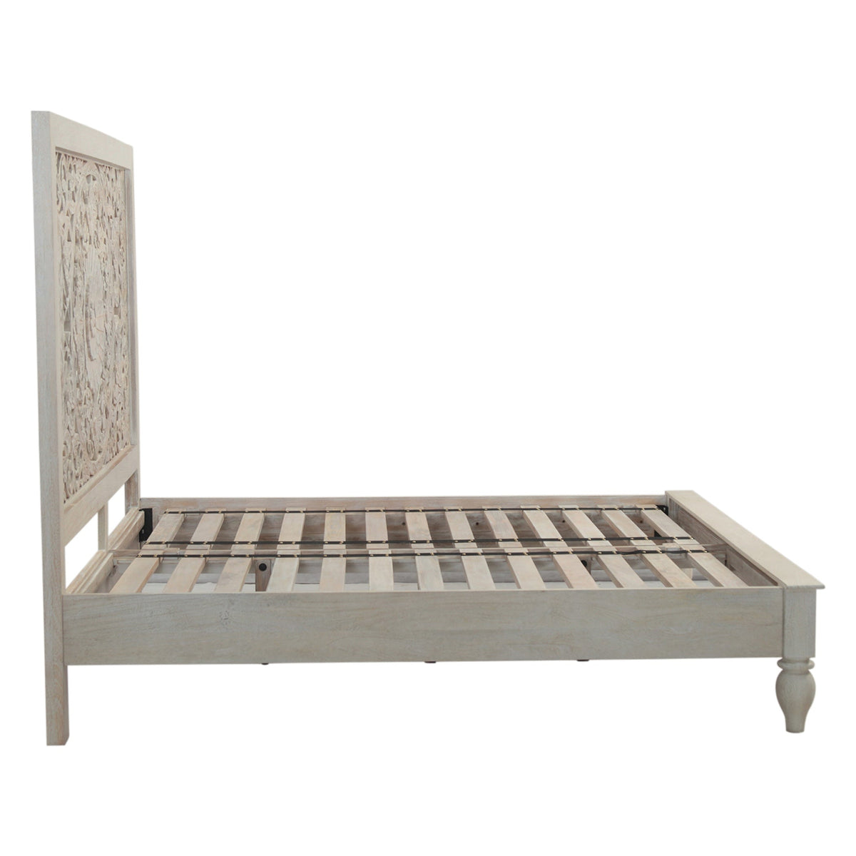 80" Carved Heirloom White Mango King Bed
