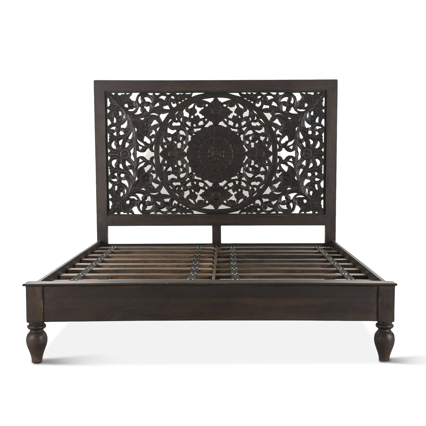 80" Hand-Carved Vintage Brown King Size Bed