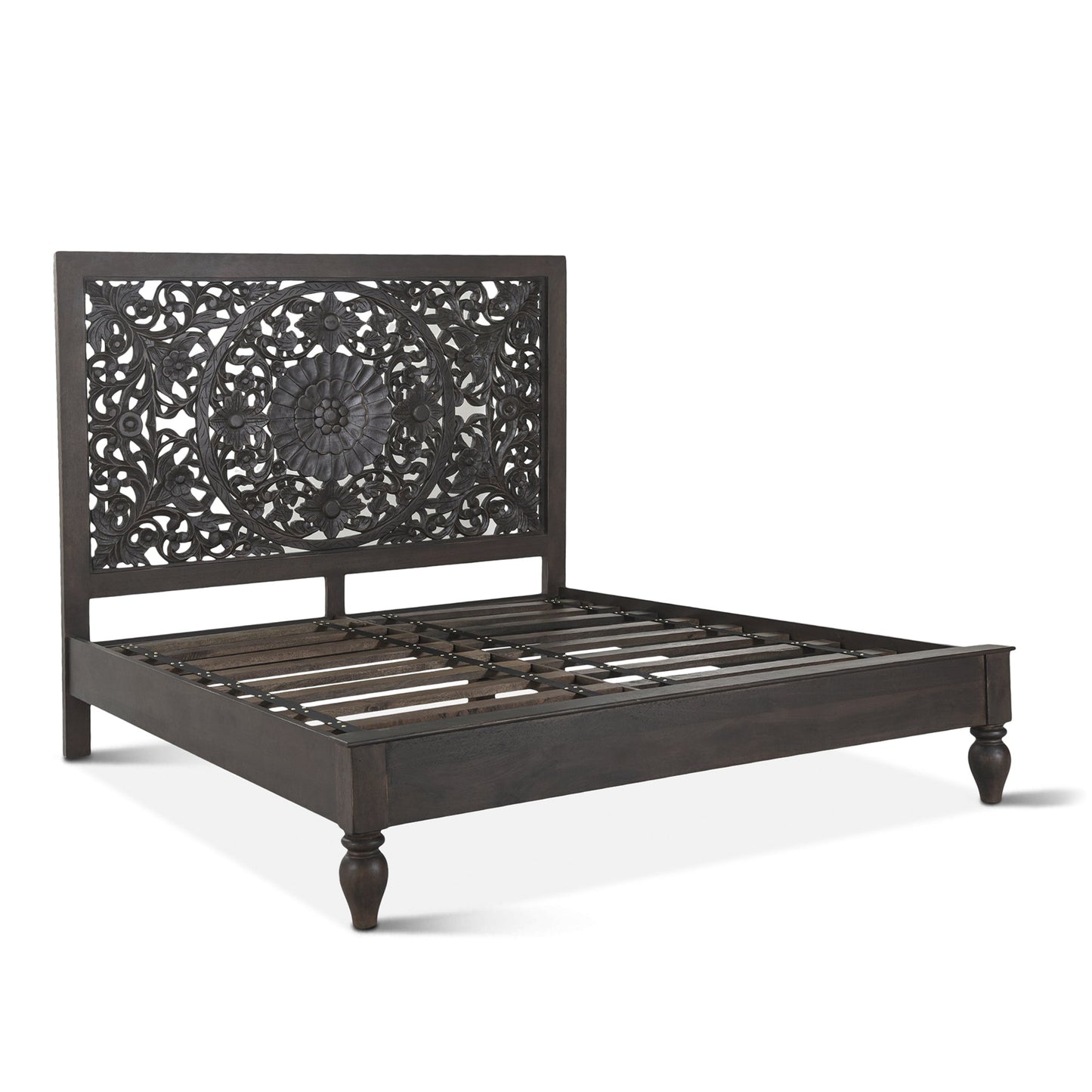 80" Hand-Carved Vintage Brown King Size Bed
