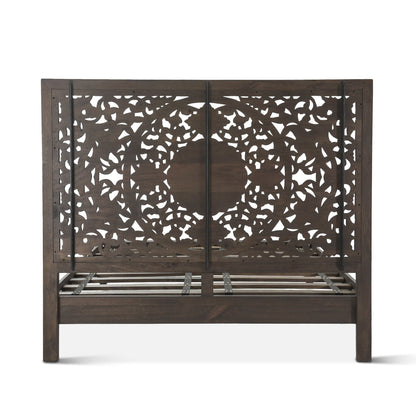80" Hand-Carved Vintage Brown King Size Bed