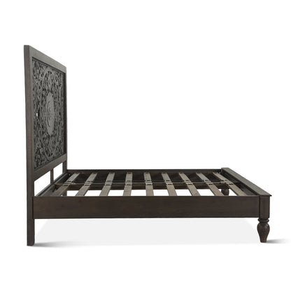 80" Hand-Carved Vintage Brown King Size Bed