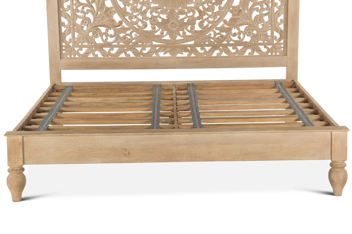 80" Hand-Carved Whitewash King Size Bed