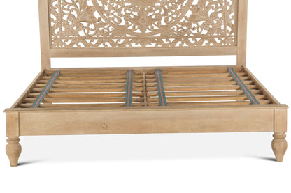 80" Hand-Carved Whitewash King Size Bed