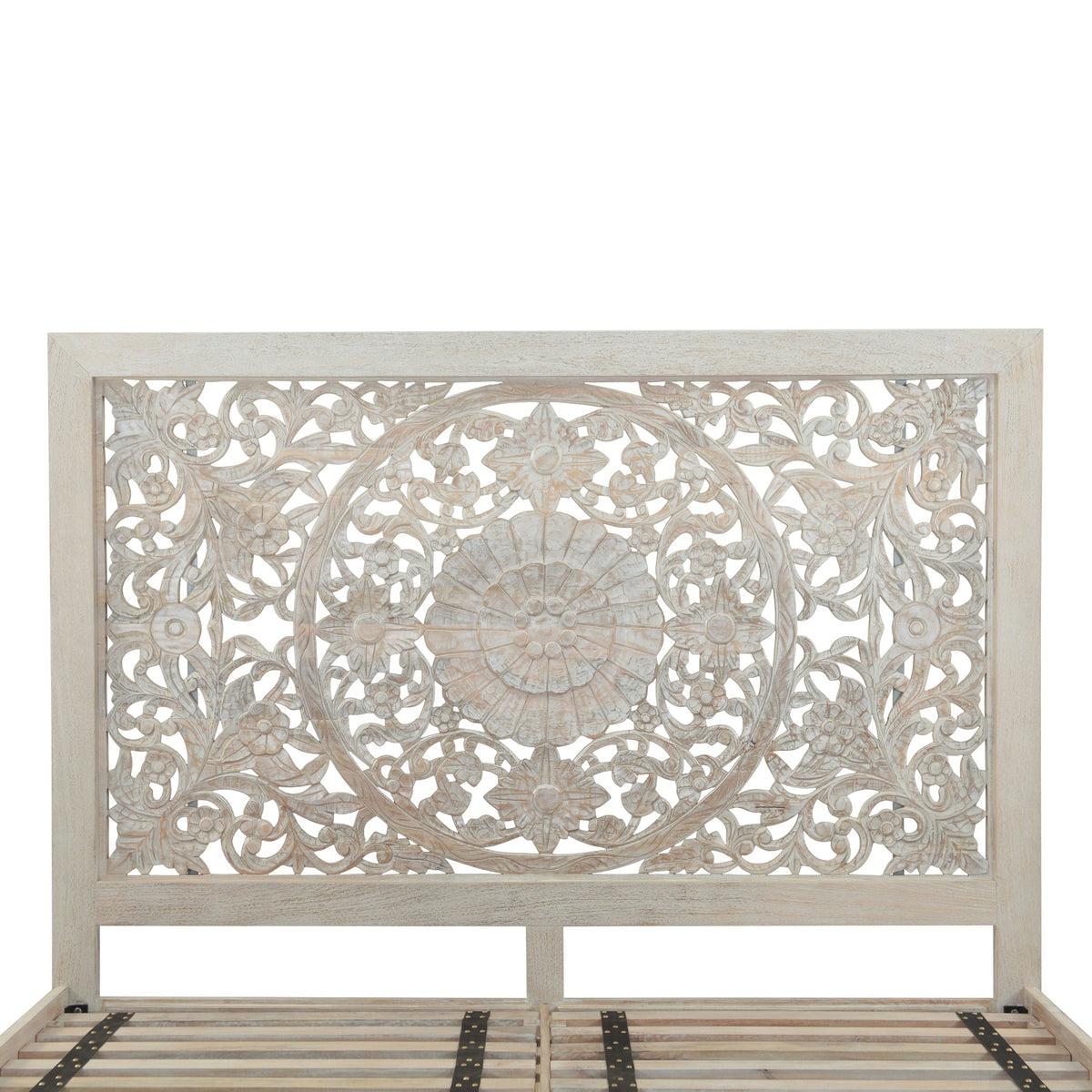 64" Hand Carved Heirloom White Mango Queen Bed
