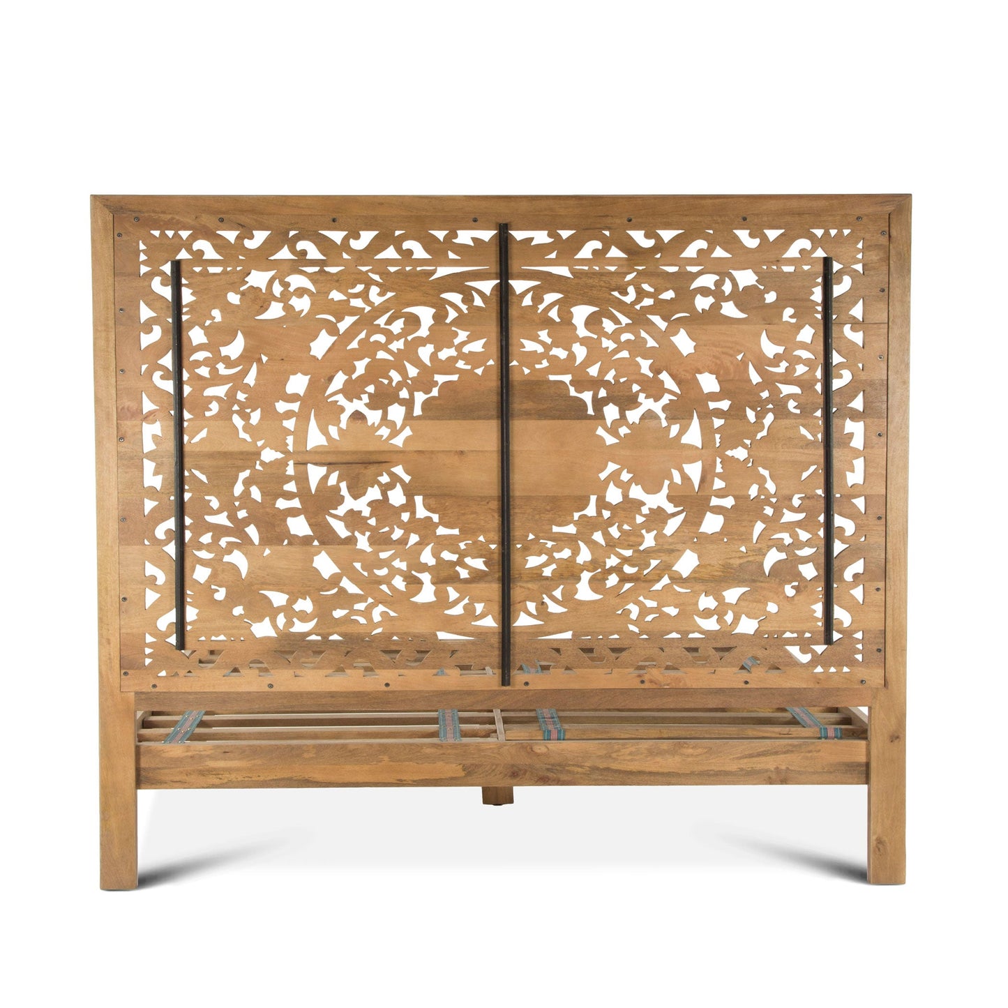 64" Hand-Carved Whitewash Queen Size Bed