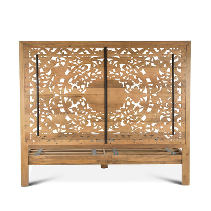 64" Hand-Carved Whitewash Queen Size Bed